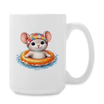 Süße Maus mit Schwimmring im Wasser  - Große Tasse 440 ml - Weiß - Rechts