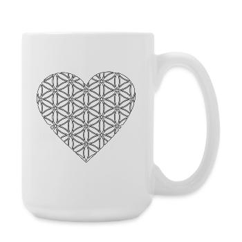 Herz mit Lebensblume - Liebe, Spiritualität & Stil - Große Tasse 440 ml - Weiß - Rechts
