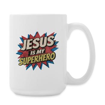 Jesus Is My Superhero - Retro Comic Pop-Art - Große Tasse 440 ml - Weiß - Rechts