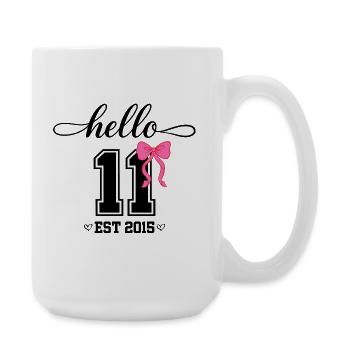 Hello 11 Est 2015 Coquette Bow Girl Birth - Large Mug 440 ml - white - Right