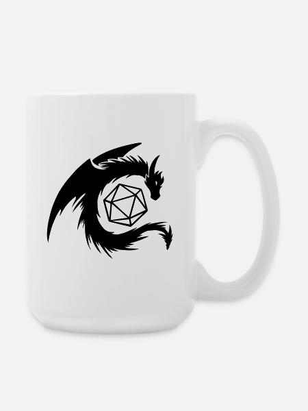 Drache mit W20 Würfel - Große Tasse 440 ml - Weiß
