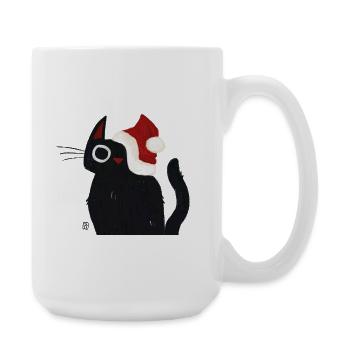 Black Cat with Santa Hat - Large Mug 440 ml - white - Right