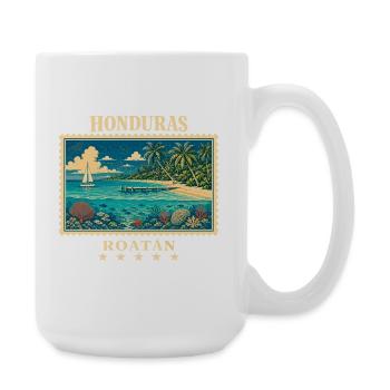 Honduras Roatán Vintage Reisemarke - Große Tasse 440 ml - Weiß - Rechts