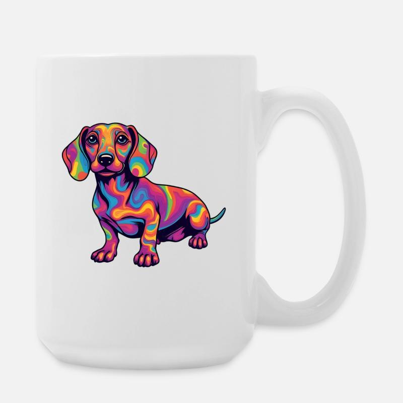Psychedelischer Dackel Farbexplosion Pop Art  - Große Tasse 440 ml - Weiß