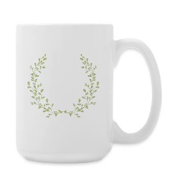 Zarter Halbkranz aus grünen Zweigen – Naturmotiv - Große Tasse 440 ml - Weiß - Rechts