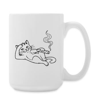 Chilling Cat with Cigar – Humorous Design - Large Mug 440 ml - white - Right