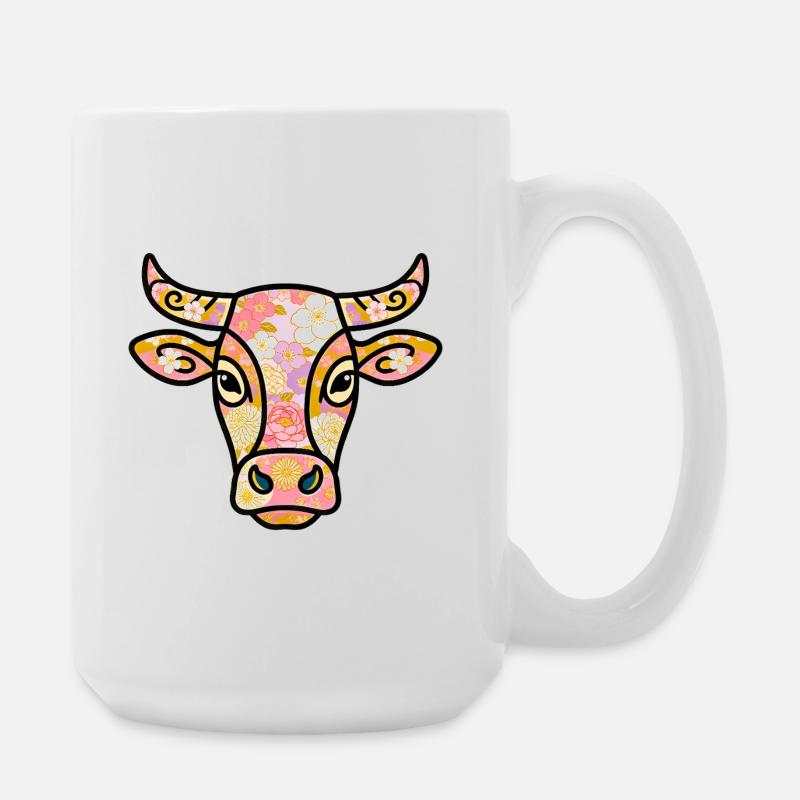 Böhmische pastellfarbene Blumenkuh - Große Tasse 440 ml - Weiß