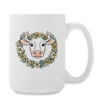 Cow Floral Wreath Boho Spring Vector - Large Mug 440 ml - white - Right