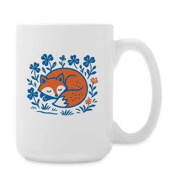 Schlafender Fuchs im Blumen-Nachtgarten - Große Tasse 440 ml - Weiß - Rechts