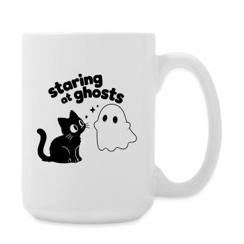 Cute Cat Meets Ghost | Minimal Halloween Motif - Large Mug 440 ml - white - Right
