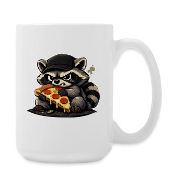Pizza raccoon with hat - Large Mug 440 ml - white - Right