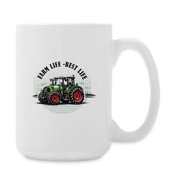 Farm Life – Green and Red Tractor Vintage Style - Large Mug 440 ml - white - Right