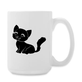 Cute Cat Cartoon Silhouette Minimalist Fröhl - Large Mug 440 ml - white - Right