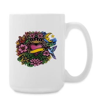 Herz Krone Blumen Kolibri Design - Große Tasse 440 ml - Weiß - Rechts