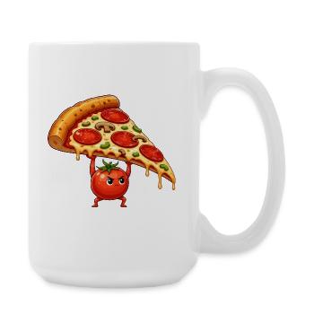 Tomatenheld hebt Pizza-Scheibe - Große Tasse 440 ml - Weiß - Rechts