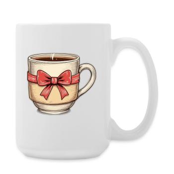 Tasse à café avec ruban rouge - Grande tasse 440 ml - blanc - Droite