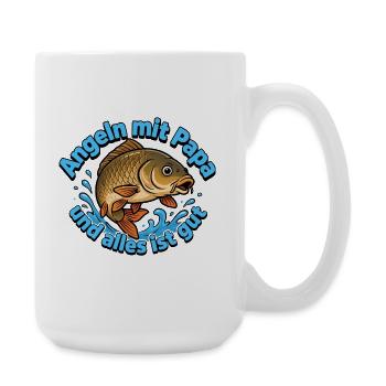 Angeln mit Papa – Alles ist Gut - Große Tasse 440 ml - Weiß - Rechts