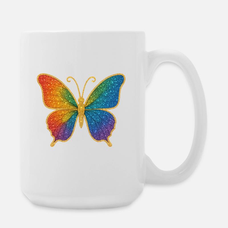 Glitzernder Regenbogen-Schmetterling - Große Tasse 440 ml - Weiß