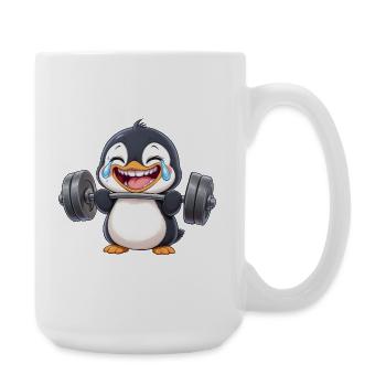 Strong penguin with dumbbell fitness bodybuilding - Large Mug 440 ml - white - Right