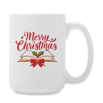 Merry Bookmas – Fine Line Buch Design - Große Tasse 440 ml - Weiß - Rechts