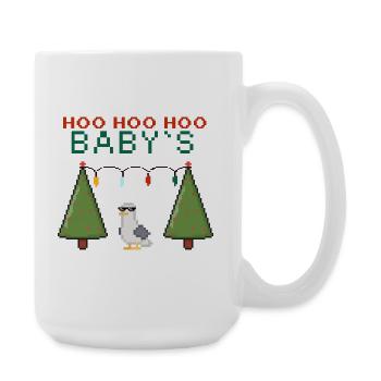 Pixel-Weihnachtsvogel mit Lichterketten - Große Tasse 440 ml - Weiß - Rechts