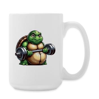 Grimmige Schildkröte Hantel Training Workout - Große Tasse 440 ml - Weiß - Rechts