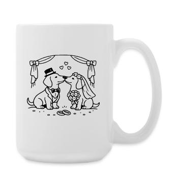 dackel hochzeit line art - Große Tasse 440 ml - Weiß - Rechts