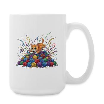 Kittens between colorful balls of yarn - Large Mug 440 ml - white - Right