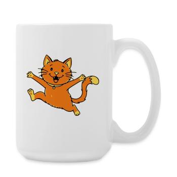 Fröhliche Cartoon Katze springend - Große Tasse 440 ml - Weiß - Rechts