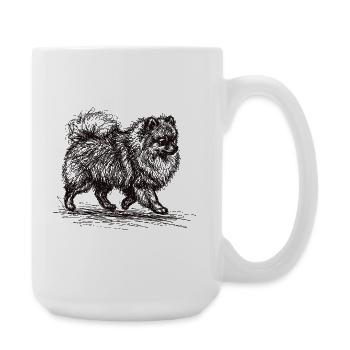 Zwergspitz Sketch – Minimalistisches Hund Design - Große Tasse 440 ml - Weiß - Rechts