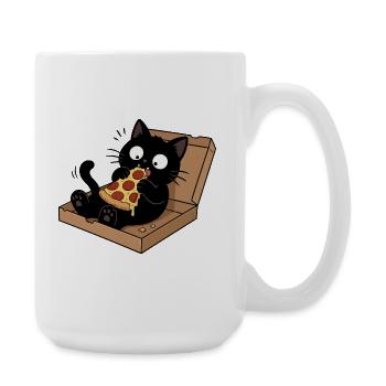 Black cat enjoying pizza - Large Mug 440 ml - white - Right