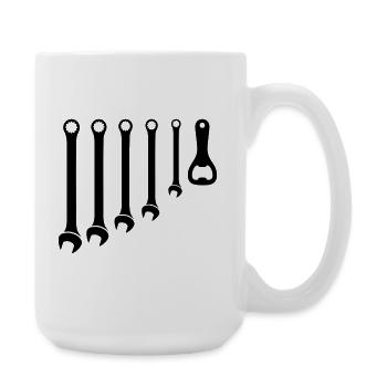 Werkzeug Set & Flaschenöffner Handwerker - Große Tasse 440 ml - Weiß - Rechts