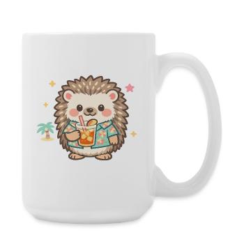 Hawaiian hedgehog with drink - Large Mug 440 ml - white - Right