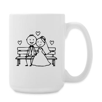 Wedding couple cartoon on the bench - Large Mug 440 ml - white - Right