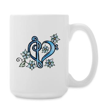 Cœur Bleu Aigu avec Floraison Florale - Grande tasse 440 ml - blanc - Droite