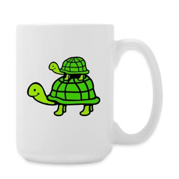 2 tortues Piggyback Maman Papa Enfant Chevauchant Mignon - Grande tasse 440 ml - blanc - Droite