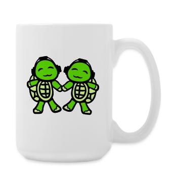 2 Turtles Hands Holding Couple Love Headphones - Large Mug 440 ml - white - Right