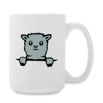 Cute llama fluffy alpaca peeking out - Large Mug 440 ml - white - Right