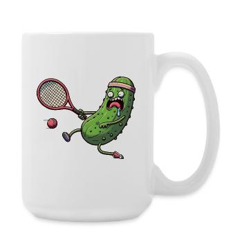 Funny cucumber playing tennis with headband - Large Mug 440 ml - white - Right