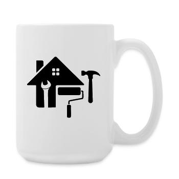Handwerker Logo – Hammer, Schlüssel & Farbrolle - Große Tasse 440 ml - Weiß - Rechts