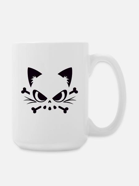 Crâne de chat | Motif minimaliste de Skull & Bones - Grande tasse 440 ml - blanc
