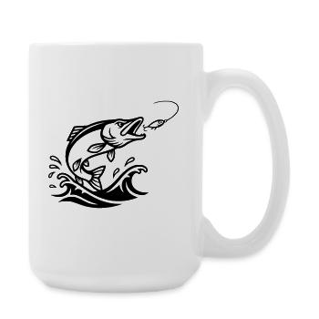 Hecht Raubfisch Schwarz Outline - Große Tasse 440 ml - Weiß - Rechts