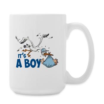 Storch mit dem kleinen Jungen; "Es ist ein Junge" - Große Tasse 440 ml - Weiß - Rechts