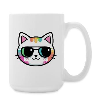 Regenbogen-Minimalistische Katzen-Schwarzbrille - Große Tasse 440 ml - Weiß - Rechts