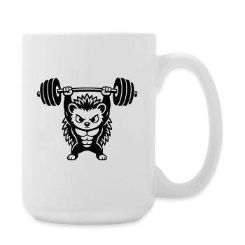 Muscle hedgehog lifts heavy dumbbell - Large Mug 440 ml - white - Right
