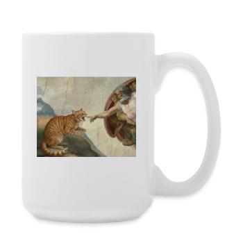 Cat Slaps God's Hand Funny Cats Meme - Large Mug 440 ml - white - Right