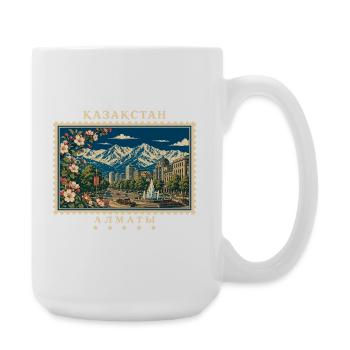 Kasachstan Almaty Vintage Reisemarke - Große Tasse 440 ml - Weiß - Rechts