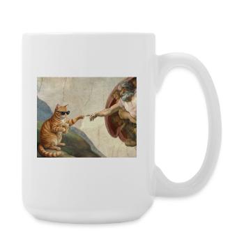 Katze Schlägt Gottes Hand Lustiges Katzen meme - Große Tasse 440 ml - Weiß - Rechts