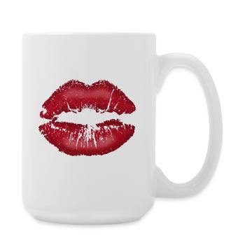 Embrasse-moi ! Lèvres qui embrassent avec du rouge à lèvres en disant - Grande tasse 440 ml - blanc - Droite