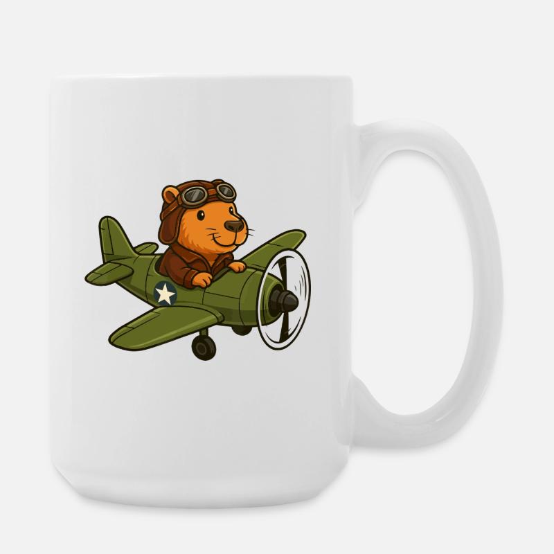 Fliegender Biberpilot im Flugzeug - Große Tasse 440 ml - Weiß